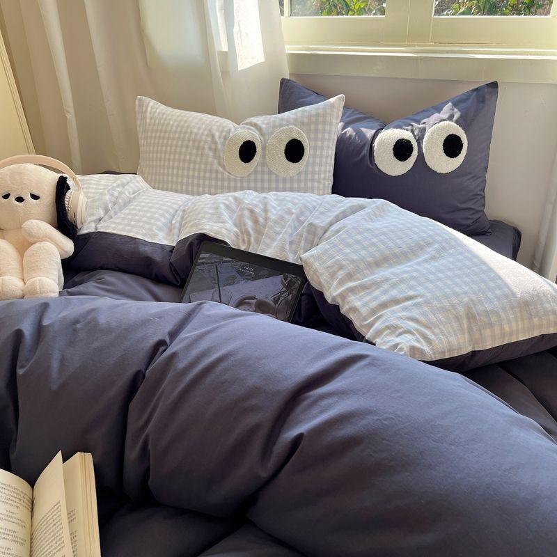 Cotone Lavato Set Letto Quattro Pezzi Vento Mix and Match Lenzuolo Copripiumino Kit Letto Tre Pezzi per Dormitorio