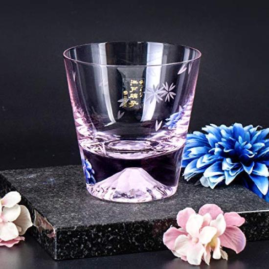 Tajima Glass Fuji Cherry Blossom Rocks Glasses of Souvenir Grand Prix Edo Edo Rocks 60th Overseas Celebration Made in Paulownia Wood Includes Views of