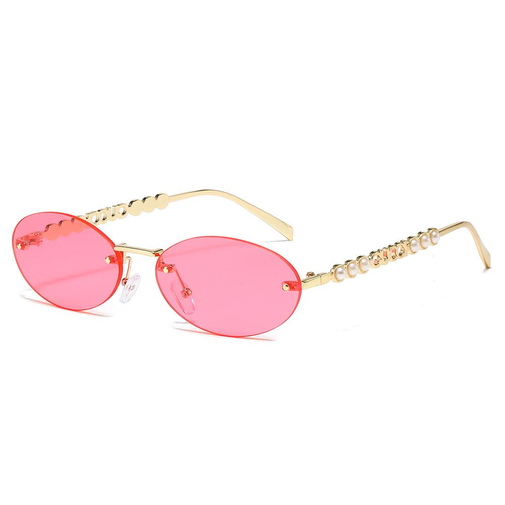 2025 Fashion Oval Sunglasses Women Luxury Designer Crystal Peral Decoration Flash Sun Shades Ladies розовый