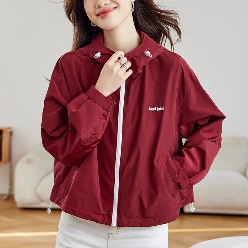 Red Hooded Jacket for Women In Spring and Autumn Latest Tops for Outdoor Activity Everyday Small Jacket