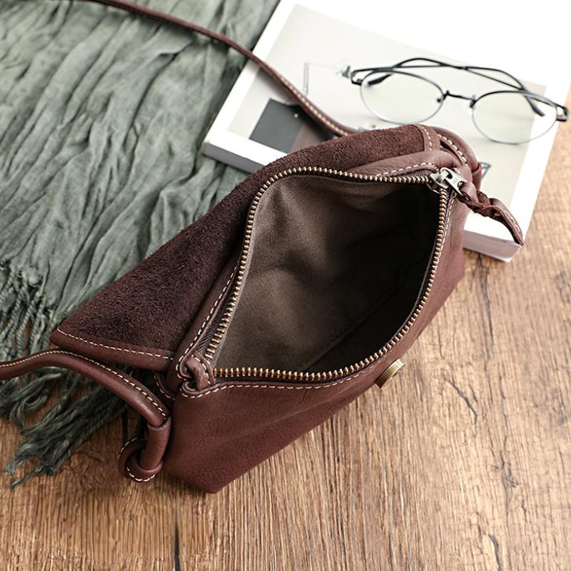 Johnature Ručne vyrábaná dámska taška z retro mäkkej hovädzej kože Jednoduchá jednofarebná taška cez rameno Ladies Small Messenger Bag