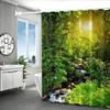Forest Stream Print Polyester Bathroom Set, Waterproof - Includes Machine Washable Curtain, Bath Mat Accessories, Set Of 4