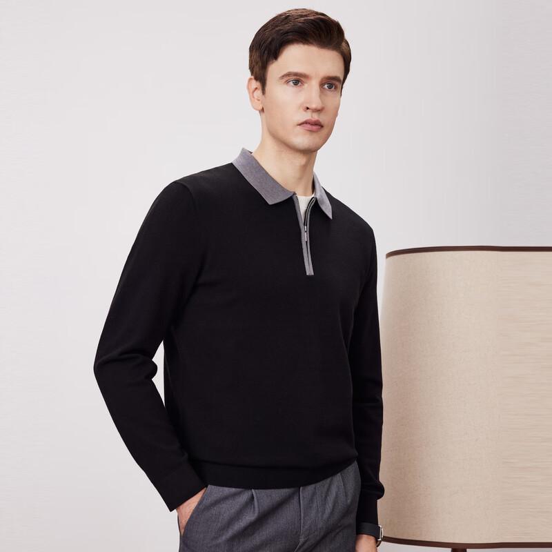 FIRS Men's Wool Blend Long-Sleeve Contrast Polo Shirt