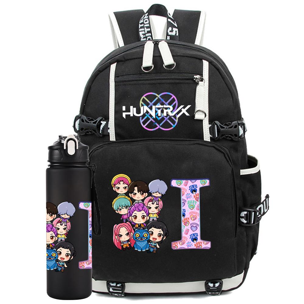 2 Stück/Set 26 Englische Buchstaben K-Pop Aufdruck Rucksack mit 750ml Wasserflasche für Teenager Schüler Mädchen Junge Schultasche Kinder Geschenk Große Kapazität Reisetasche