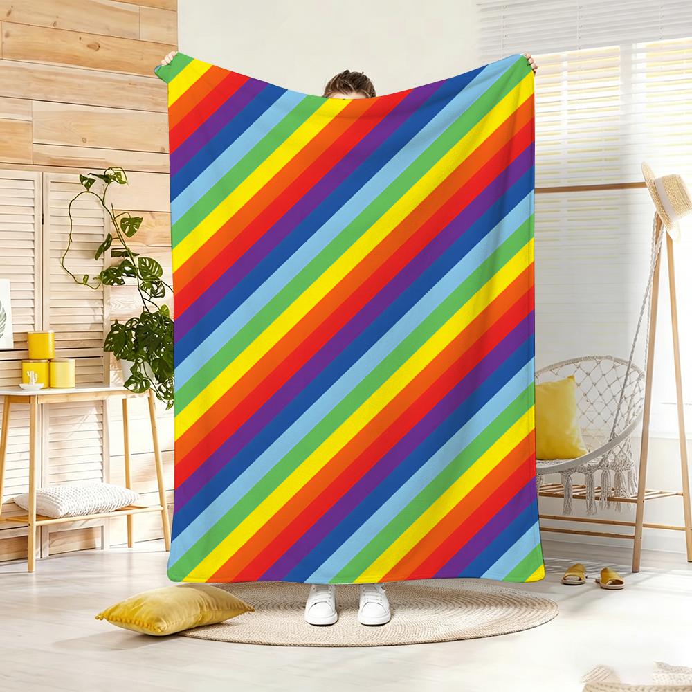 Artistic Pattern R-Rainbow Stripes Throw Soft Warm Throw Blanket for Bedroom Living Room Bed Travel Camping Picnic Gift