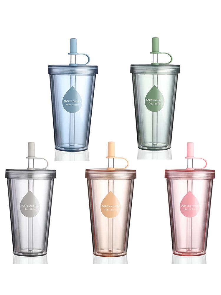 Glitzerbecher Wasserflasche für Mädchen Doppelschichtige Plastik-Trinkgefäße mit Strohhalm Wasserflaschen für Schulbedarf Camping