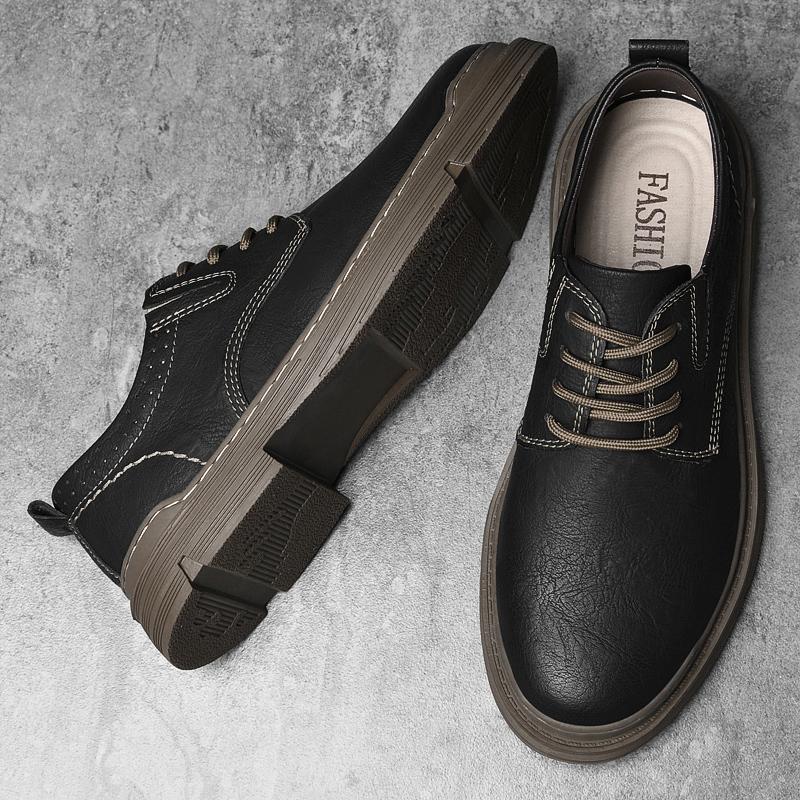 Men's Casual Leather Shoes 2024 New Shoes for Men High-top Black Casual Male Sneakers Comfortable Lace Up Men's Leather Shoes