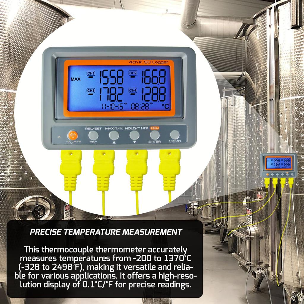 Gain Express Thermoelement-Thermometer Typ K, SD-Karte, Datenloggerfunktion mit 2 Thermoelementsonden Typ K und 8 GB SD-Karte, japanische Anleitung