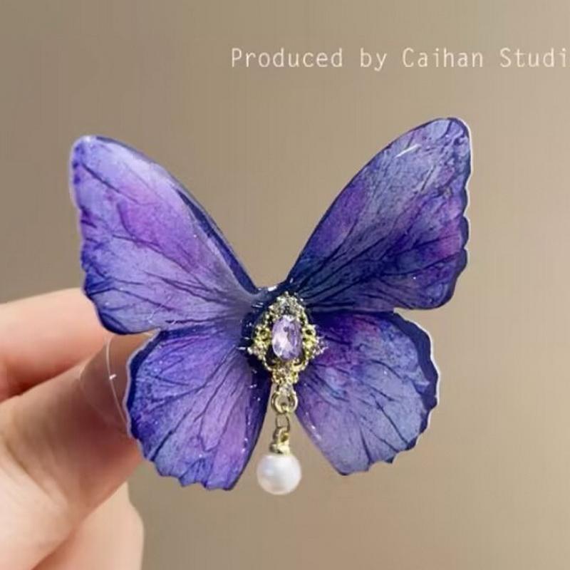 Retro Butterfly Hair Clip For Women Cute Blue Bow Hairclip Girls Pearl Barettes Kid Pink Hairpin Hanfu Hair Accessory
