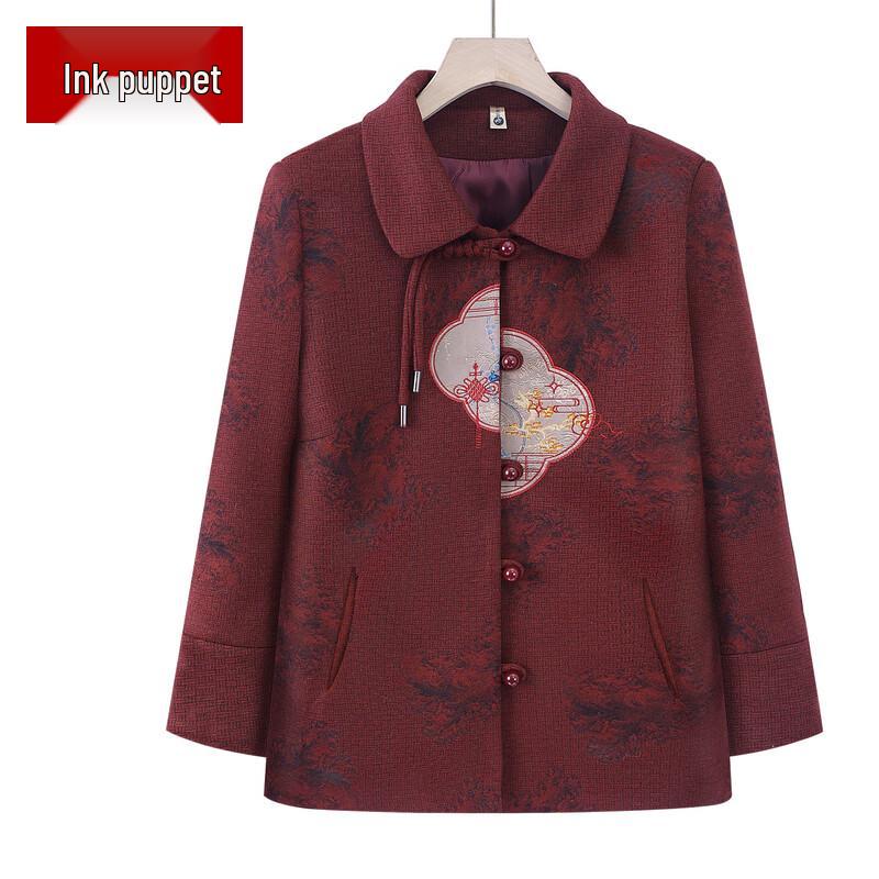Moou Mid-Aged Women s Chinese Style Floral Jacket 2XL