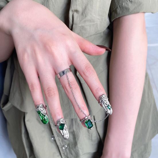 

4шт кольца для ногтей зеленый искусственный драгоценный камень одеваются ювелирные изделия открытие регулируемый палец