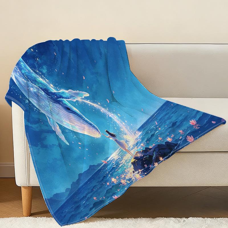 Anti-Pilling Warm Fleece Blanket Dreamy Whale Soft Cozy Throw, Ideal for Postpartum, Home, Office Naps, Halloween & Christmas