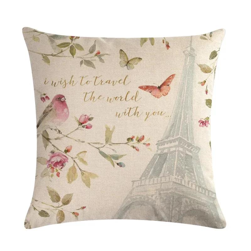 Modern Spring Paris Pillows Case Decor Home Bird Flower Pillowcase 40X40 Cm Garden Chair Pillow Pillowcases For Pillows 45X45