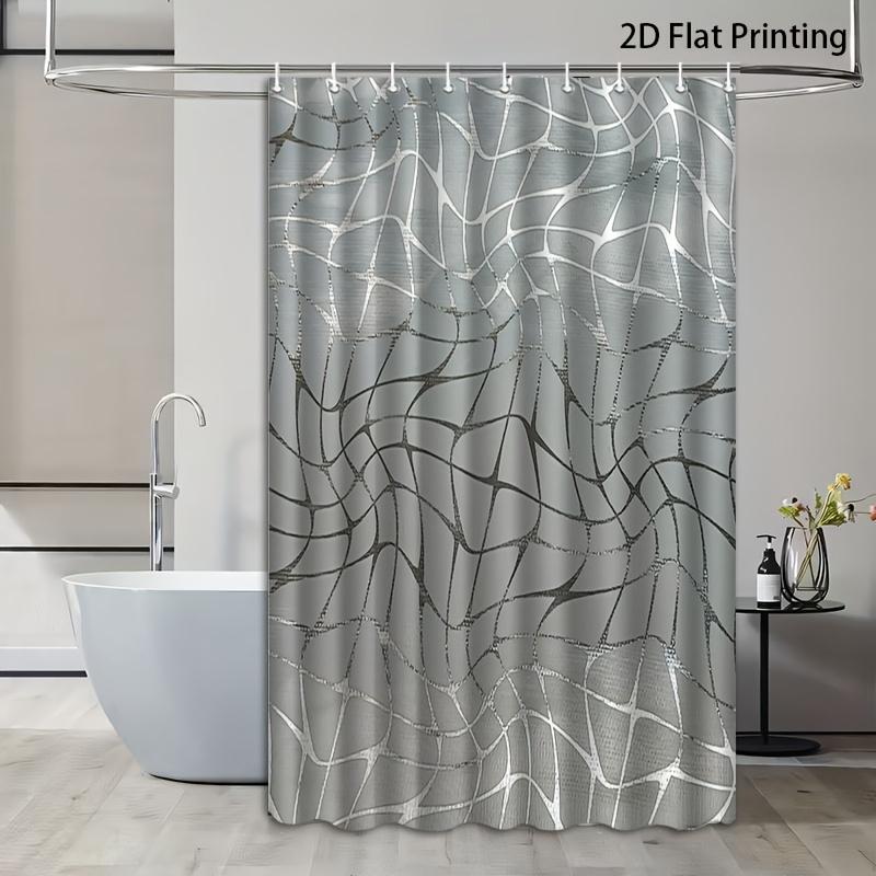 2D Flat, 2D Flat, 1pc with Hook, Abstract Wave Mesh Pattern, Light Gray Gradient, 2D Flat Shower Curtain, Machine Washable, High