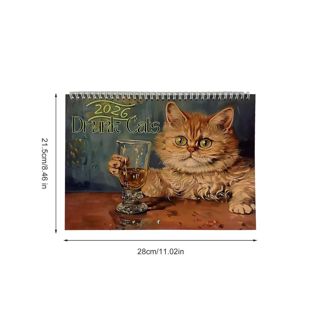 2026 Drunk Cats Calendar Cartoon Funny Weird Cat Hangable Calendar 12 Months Family Schedule Planner Organizer