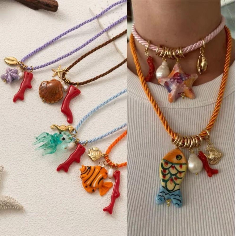 Necklace Set Resin Starfish Pendant Necklace Ethnic Style Dopamine Necklace  Girls