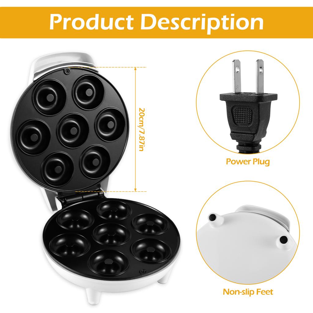 Mini-Donut-Maker 1200W Antihaft-Donut-Maker-Maschine 7 Löcher Runder Elektrischer Donut-Maker mit Anti-Rutsch-Füßen für die Küche