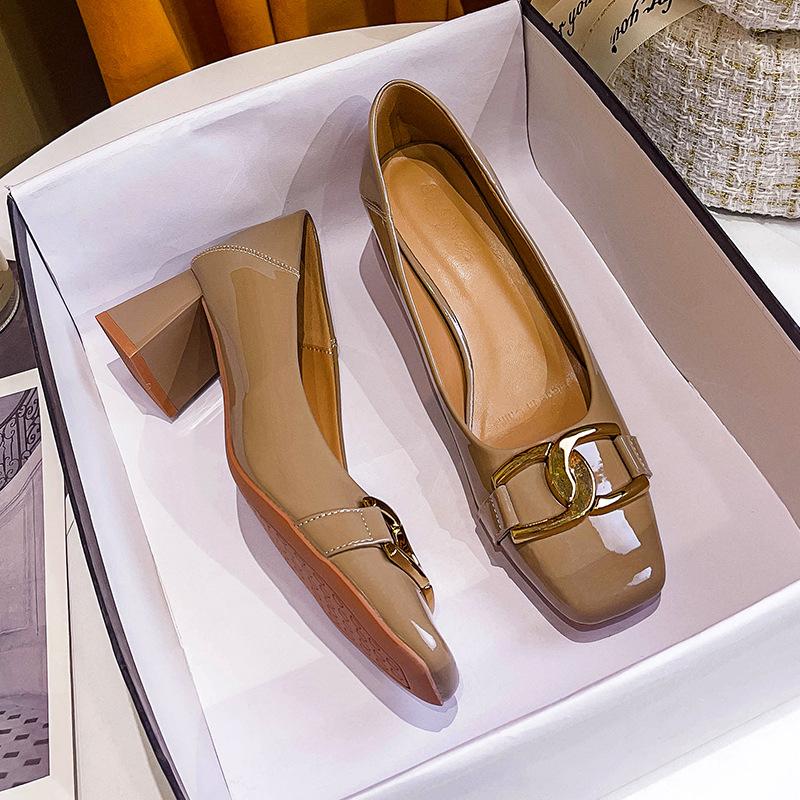 Thick Heel High Heels Women's New Models Are Not Tired Feet Red Wedding Shoes 2025 Spring and Autumn Women's Shoes French Light Mouth Square Head Si