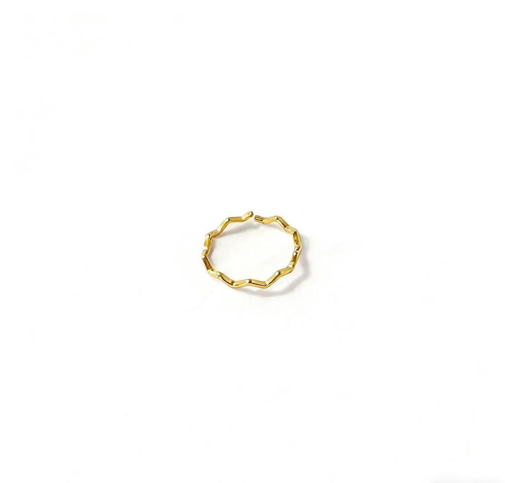 18k Gold & S925 Sterling Silver Wave Ring - Exquisite Minimalist Style for Women