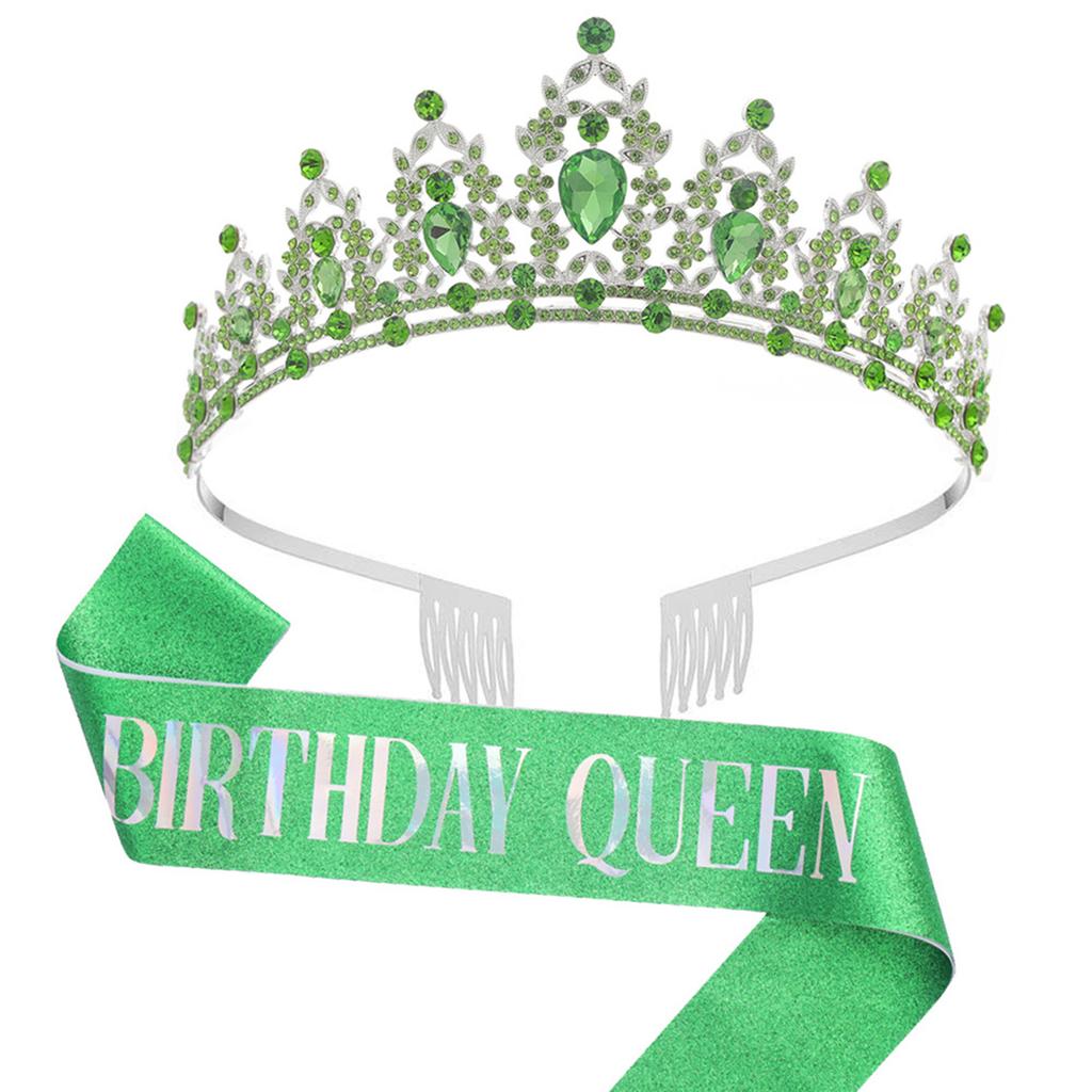 Birthday Crown with Sash for Women Girls Birthday Party Rhinestone Tiara Shoulder Wrap Set Birthday Party Props Supplies
