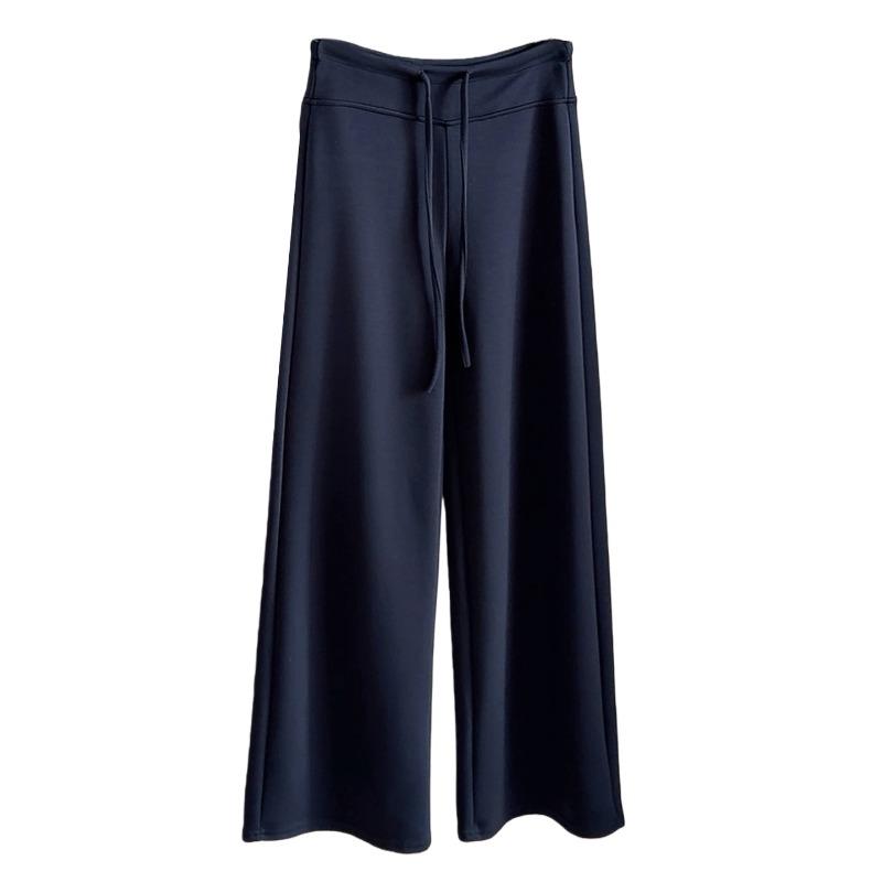 Soft Waxy Elastic Drawstring Straight Casual Pants Women's Spring New High Waist Thin Loose Drape Wide Leg Trousers