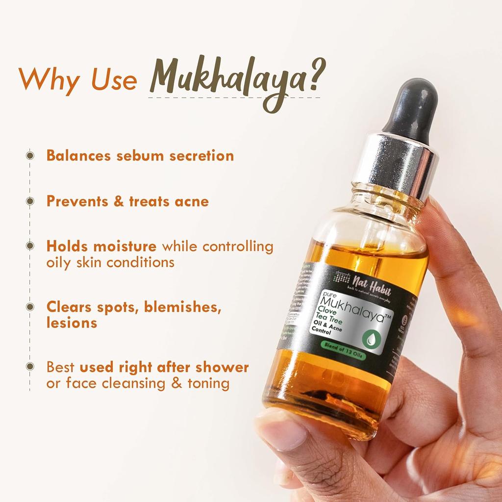 Nat Habit Clove Tea Tree Face Oil Balancing Facial Serum For Oily Skin Care With Cold Pressed Oils For Clear Glow 30ml