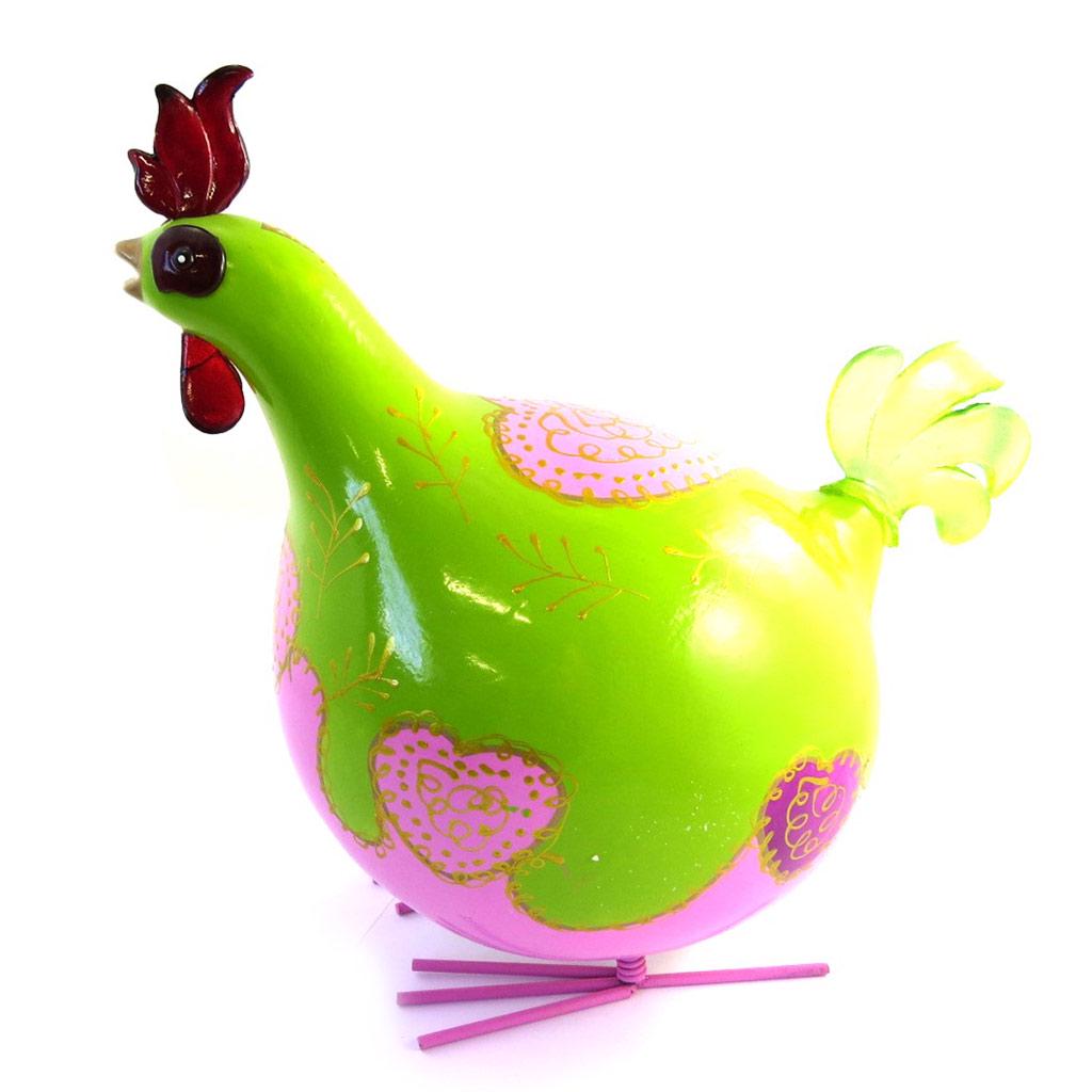 Les Trésors De Lily [M9053] - Figurine 'Coq Cocorico' vert rose - 30 cm