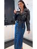High Waist Sexy Slim Fit Denim Skirt with Button Slit for Women