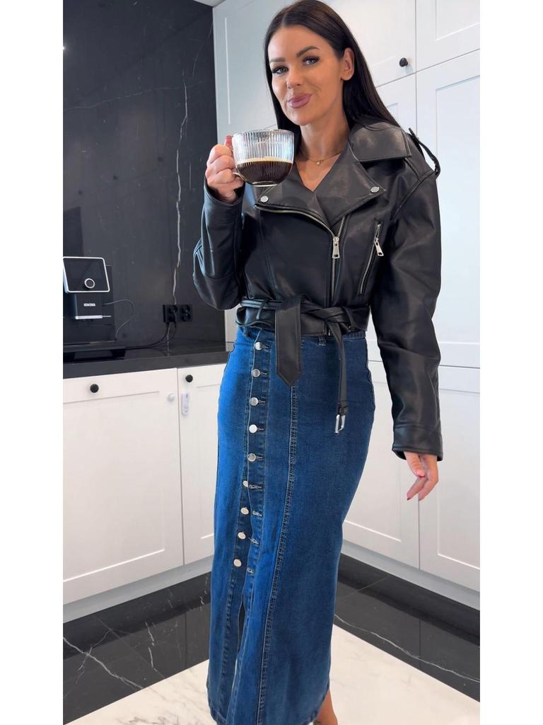 High Waist Sexy Slim Fit Denim Skirt with Button Slit for Women