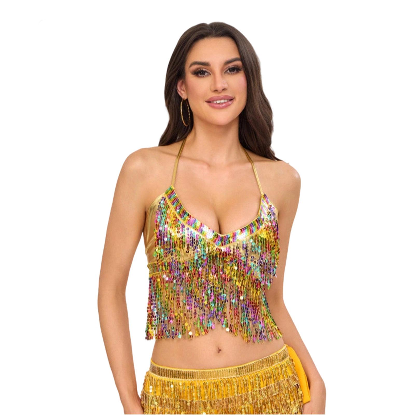 

Belly Dance Costume Belly Dance Bandage Glitter Bra Top with Chest Pad for Halloween Stage Performances Raves Cabaret 5