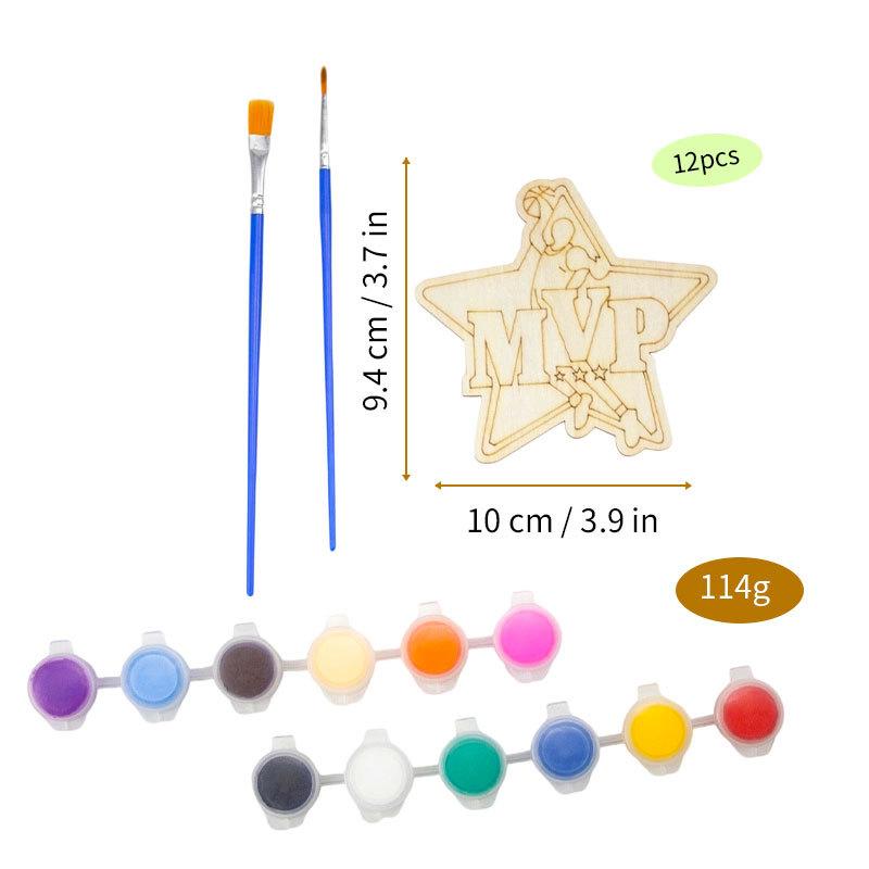 

12Pcs Multi Type Wooden DIY Painting Craft Set Wooden Blank Ornament Football Basketball Birthday Party Gift