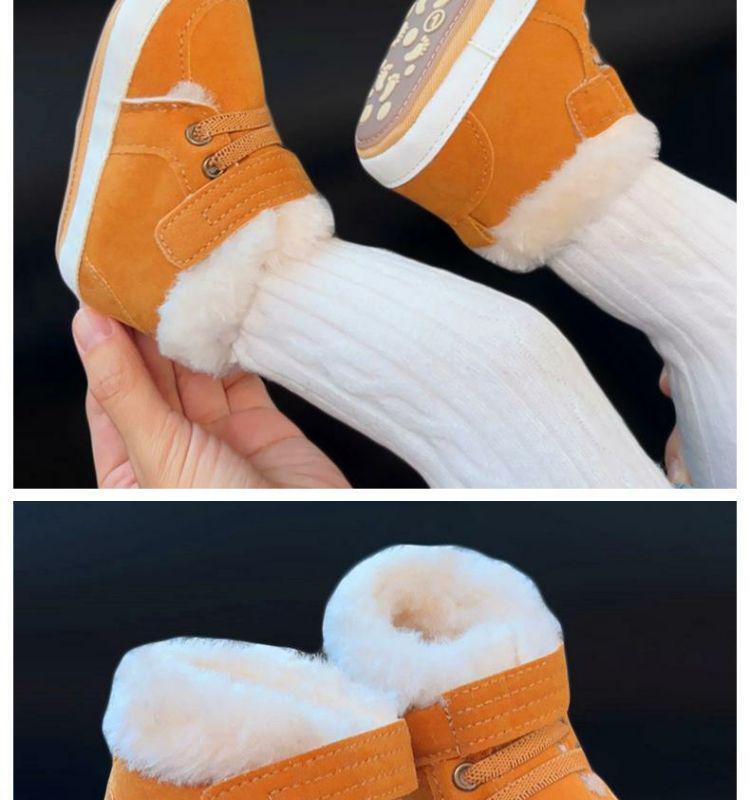 Baby High-Top Yellow Walking Shoes - Thick Plush Cotton, Non-Slip Soft Sole, Warm Boots for Boys (0-1 Year)