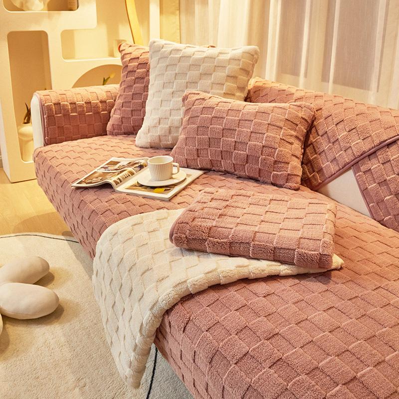 

Plush Sofa Cushion Winter Nordic Non-Slip Seat Cushion Backrest Cover Towel Modern Simple Winter Leather Sofa Cover Cover Cloth 70*70cm