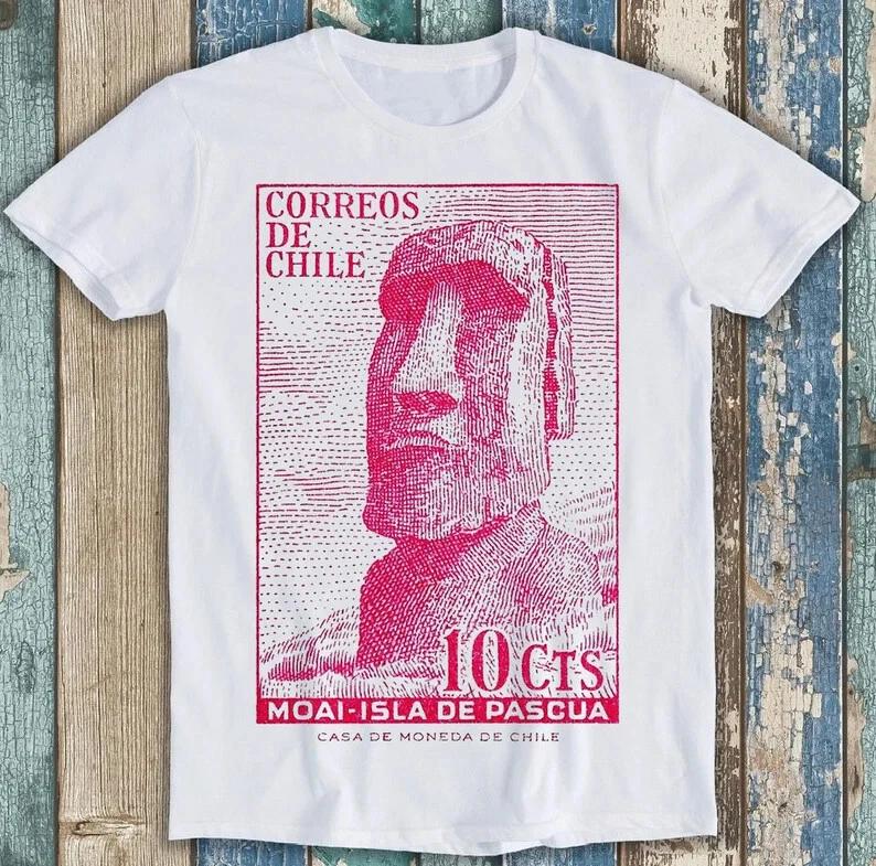 1965 Chile Easter Island Moai Postage Stamp Funny Gift Tee T Shirt M1647