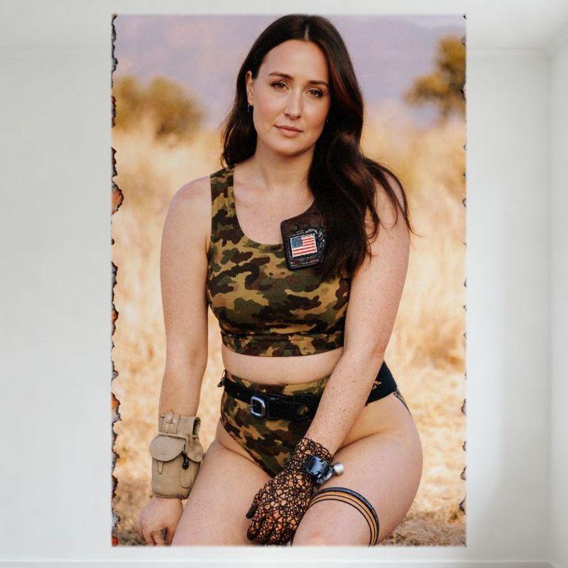 

Sexy Desert Woman with Wavy Brown Hair Camouflage Outfit Tin Sign Metal Poster for Bar Pub Home Wall Decor Vintage Style Metal A 20x30cm（7.8x11.8inch）