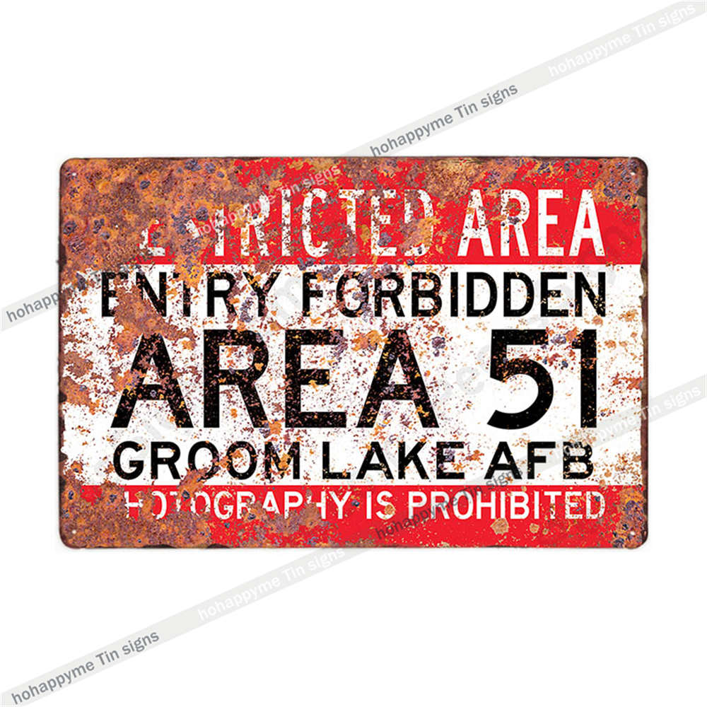 Metal Plate Sign Area 51 UFO Retro Decorative Wall Plaque Pub Club Bar Accessories Tin Painting Poster Vintage Home Decor20x3