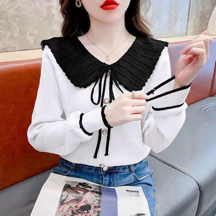 Bow Doll Neck Knitted Sweater Long Sleeved Autumn and Winter Fashionable Outerwear with Lace Up Design Exuding A Sense of Temperament and Style