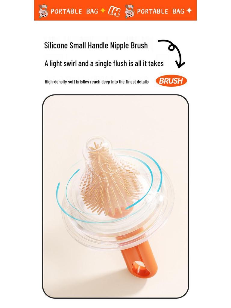 Portable Baby Bottle & Nipple Cleaning Brush Set with Drain Rack and Storage Box