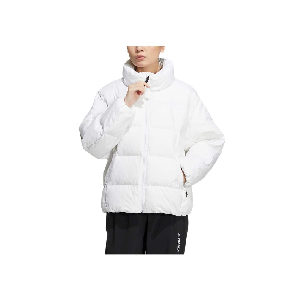 Adidas Striped Zip-Up Collar Down Jacket Women Outerwear White HR5230