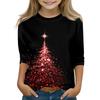 Christmas Day Print Tops For Youth Girls 4-11 Years Round Neck 3/4 Sleeves T-Shirts Trendy Tops Outfit Tees