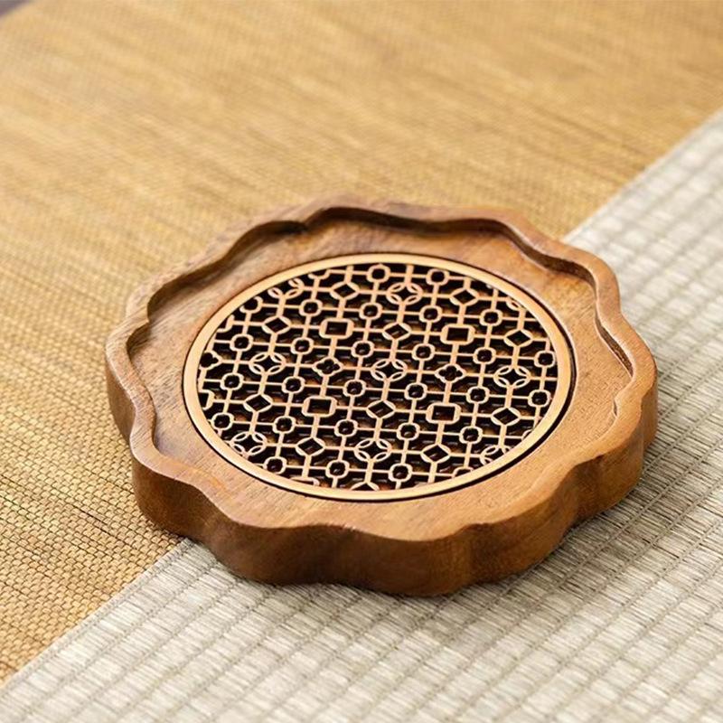 Walnut Wood Teapot Holder Base Square Tea Cup Holder Purple Clay Teapot Pad Tea Set Accessories Tea Art