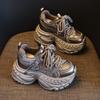 HS6798-51 Women's Rhinestone Platform Dad Shoes - Fall  Trend, Hidden Heel, Thick-Soled, Super Soft Casual Sneakers.