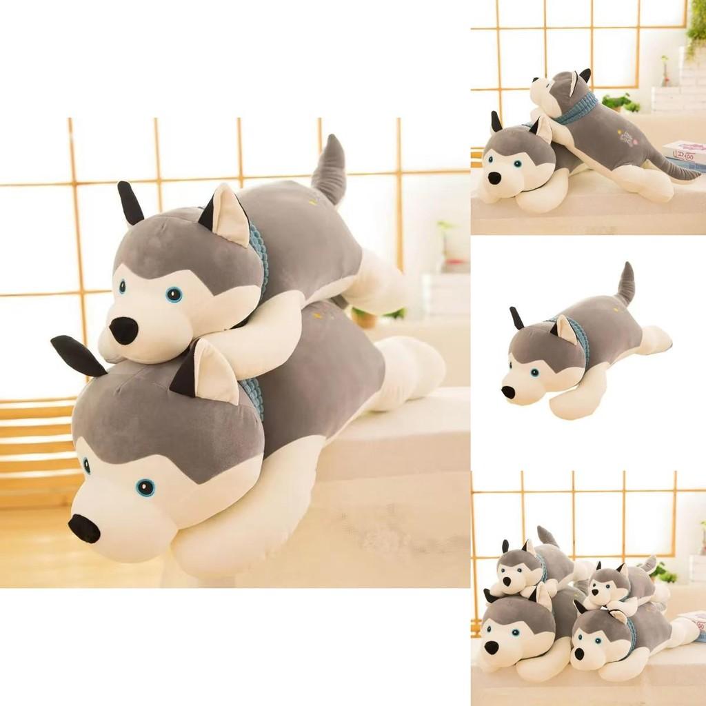 Cute Gray Lying Posture Husky Plush Doll Toy For Cuddly Play And Collection