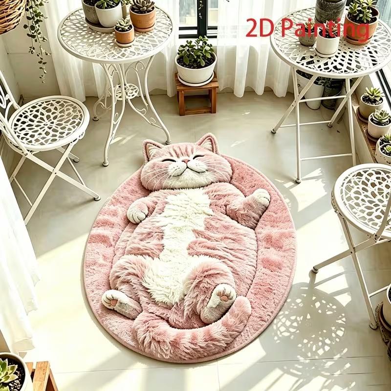 Lying Tabby Cat Shaped Non Slip Floor Mat Soft Water Absorbent Bathroom Bedroom Entrance Home Decor Rug