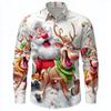 Christmas Men's 3D Graphic Long Sleeve,Street Style Fashion,Cartoon Santa Claus Reindeer Prints Design,2026 Fall Casual Shirt