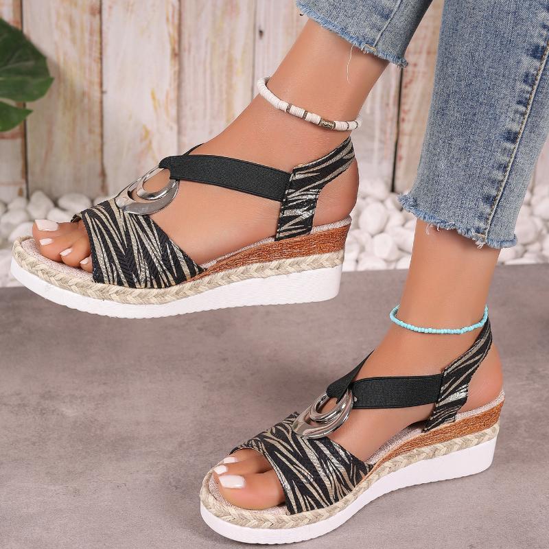 Mode Damen Keilsandalen 2025 Sommer Schlangenmuster Plateau-Sandalen Gladiatorschuhe Frau Komfort Lässig Mittelhohe Absätze Sandalen