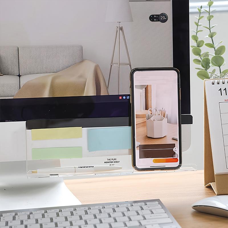 1PC/2PC Transparent Desk Side Organizer With Monitor Stand Creative Sleek Message Board Message Memo Board