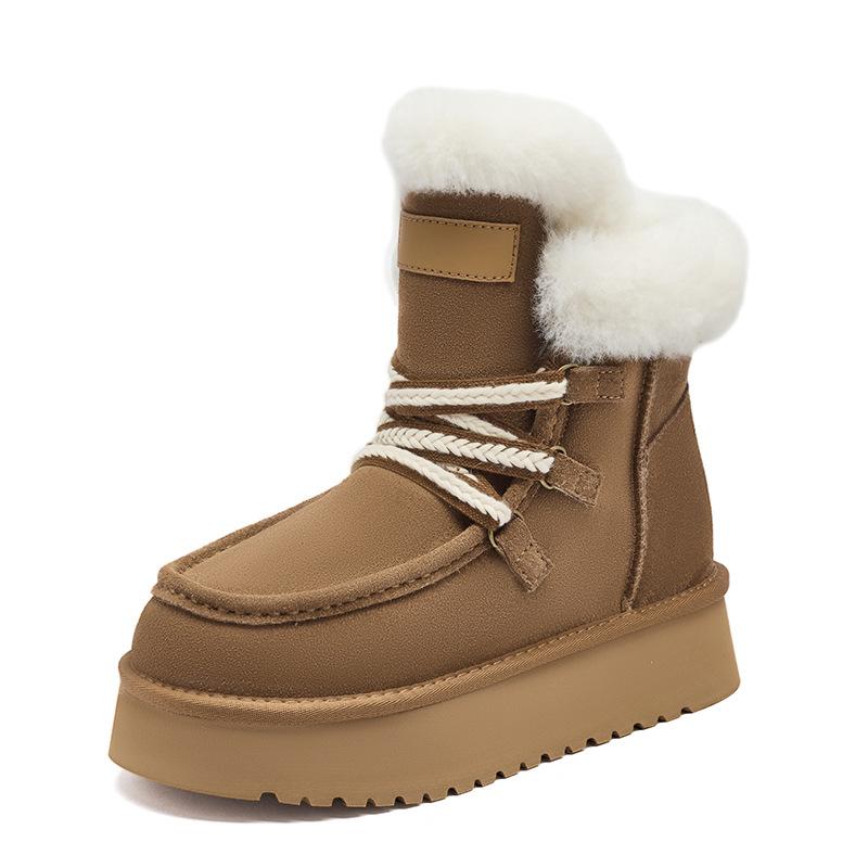 Augustine platform snow boots women's winter 2025 new piled thickened medium tube short boots wear fluffy cotton shoes