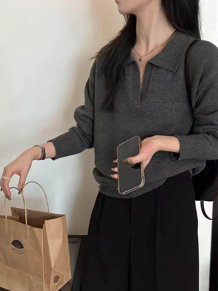 Herbst-Winter Koreanischer Stil Woll-Rollkragenpullover mit Umlegekragen