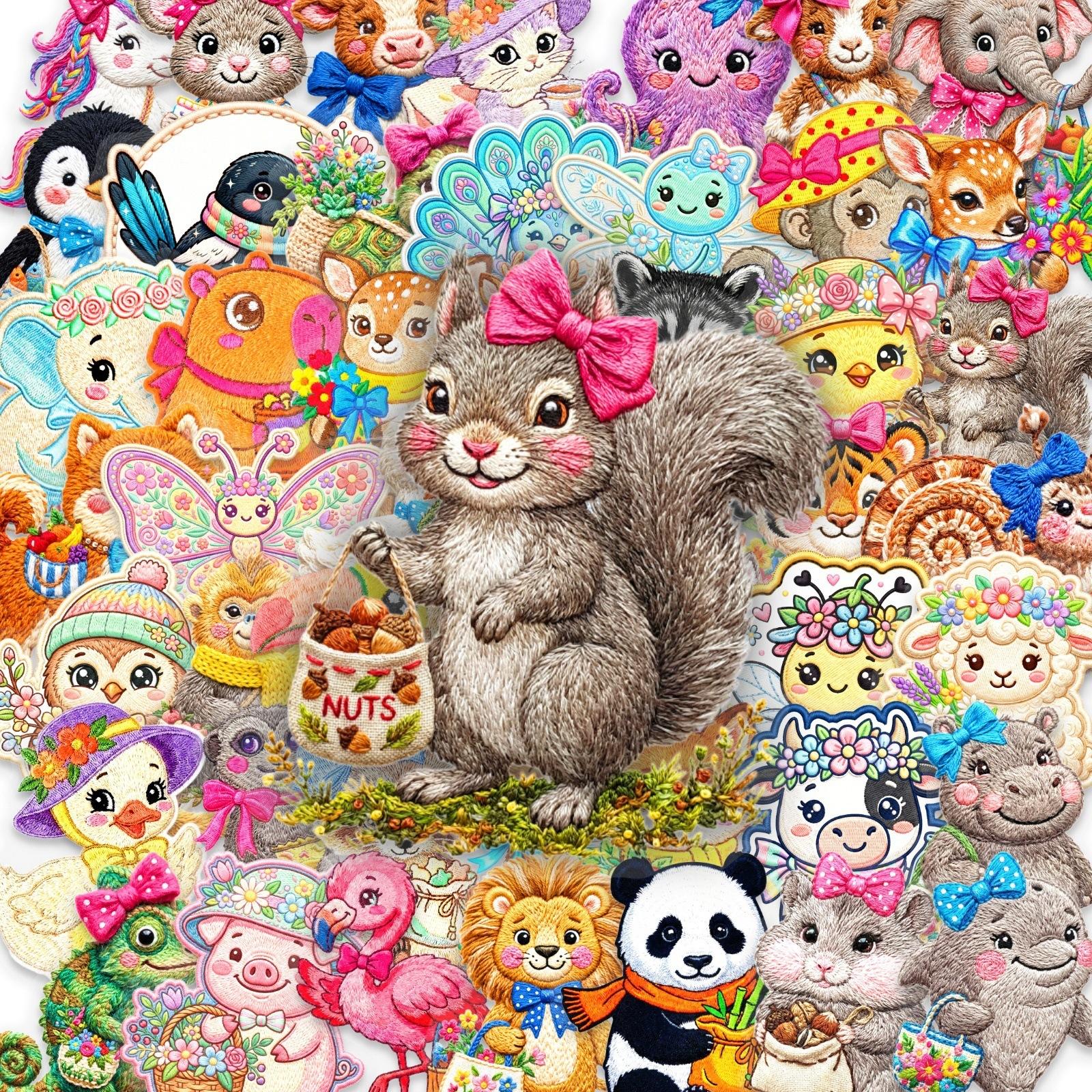 

50 Embroidered Animal Stickers Diy Hand Account Decorative Material Cute Sticker Pet Transparent Sticker